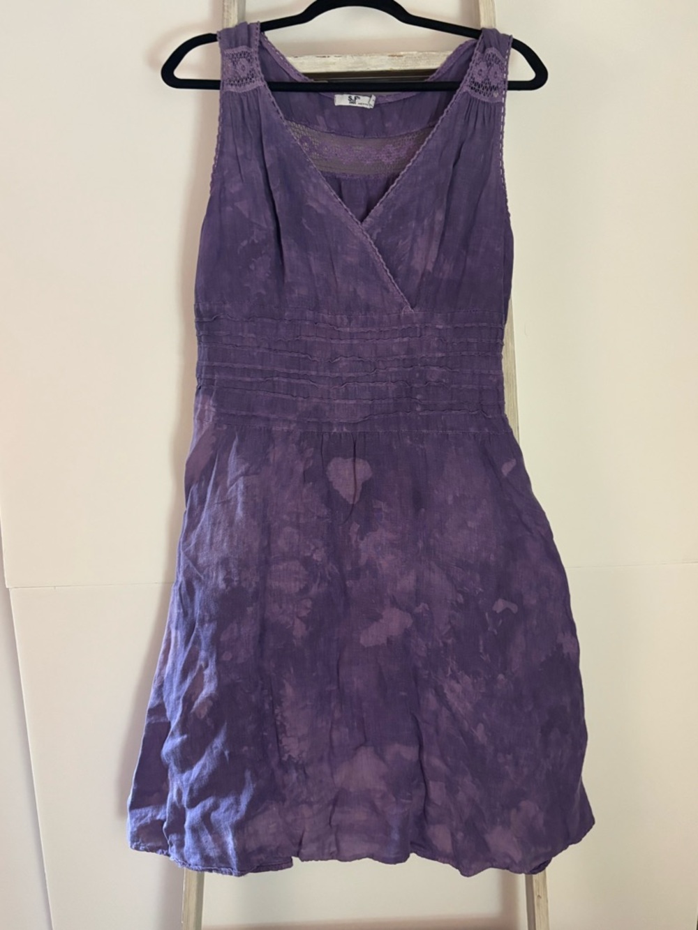 S&F 2005 womens large Purple tie dye Dress, linen, bohemian, hippie, grunge